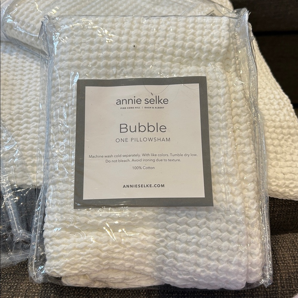 Annie Selke White Waffle Euro Pillow Shams (Three)